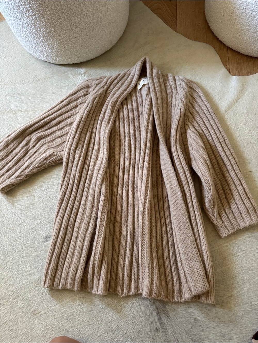 Mirth Ribbed Open-Front Women's Sweater Cardigan - Tan